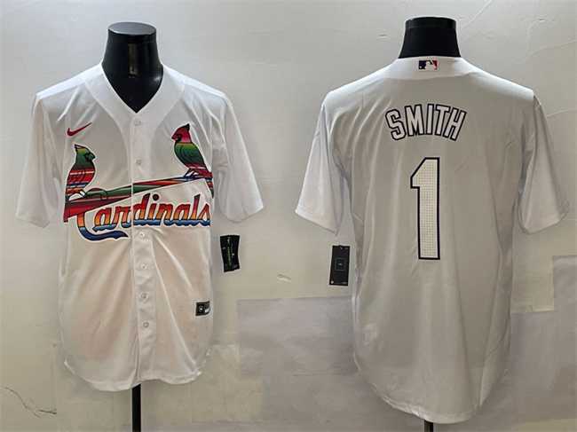 Mens St. Louis Cardinals #1 Ozzie Smith White Cool Base Stitched Jersey
